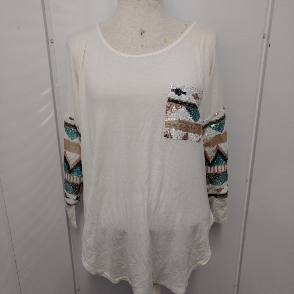 Pink Owl Sequined Shirt Blouse SZ S